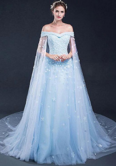 Mermaid Blue Off Shoulder Applique Prom Dress