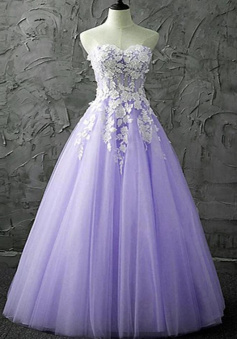 Charming Lilac Sweetheart Party Dress with Ivory Lace