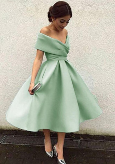 Off the Shoulder Sage Green Short Homecoming Dress