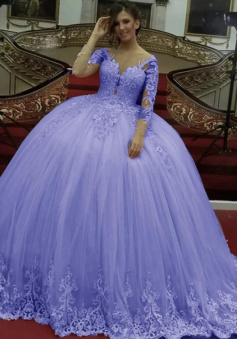 Vintage Ball Gown Lavender Sweet 16 Quinceanera Dress With Long Sleeves
