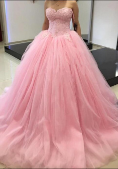 A Line Sweetheart pink tulle prom dresses