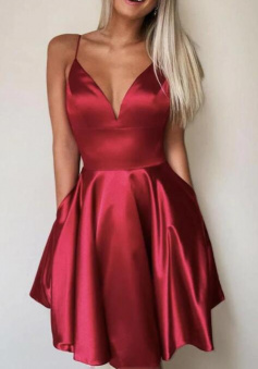 A Line Burgundy satin short homecoming dress