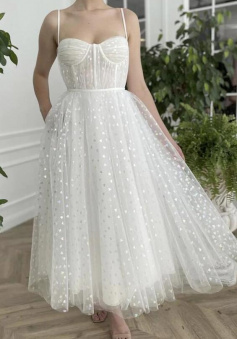 A line tulle short prom dress