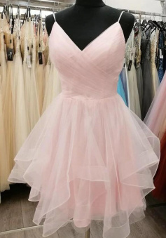 Cute Pink tulle short homecoming dress