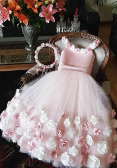 Cute Pink Floral Tulle Short Prom Dress