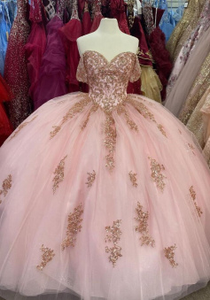 Off Shoulder Princess Pink Lace Quinceanera Dress for Party