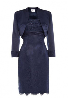 Elegant Navy Blue Lace Knee Length Mother of the bride Dress with Jacket