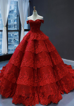 Off Shoulder Princess Mermaid Red Lace Party Dresses
