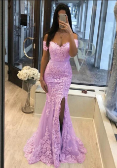 Mermaid Off the Shoulder Formal Dress lace Appliques Evening Gowns