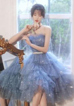 Beautiful Blue tulle sequin formal dress