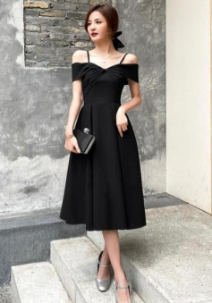 Off Shoulder Tea Length Homecoming Dress