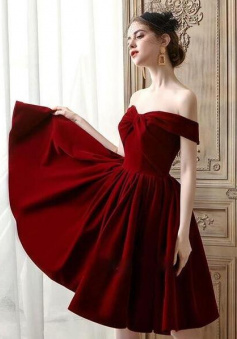Lovely Sweetheart Wine Red Velvet Short Velvet Prom Dress