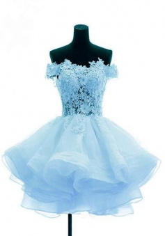 Cute Light Blue Organza Short Party Dress