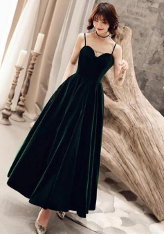Elegant Dark Green V Back Long Velvet Party Dress