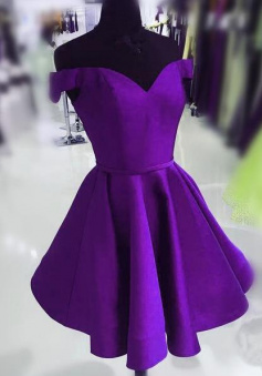 Off Shoulder Purple Short Cute Homecoming Dress
