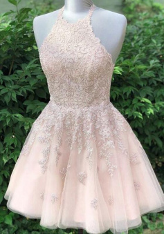 Pretty Halter Lace A-line prom dress Homecoming Dresses