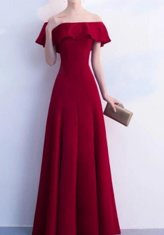 Wine Red Off Shoulder Chiffon Prom Dresses