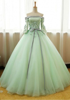 Off Shoulder Floor Length A Line Short Sleeves Prom Dresses with Lace