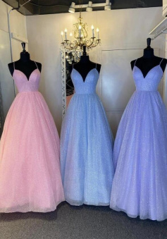 A line Cute tulle long prom evening dresss