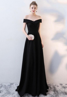 Off The Shoulder Black Prom Evening Dress