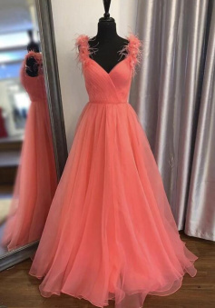 A line tulle long prom dress