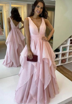 A line v neck tulle prom evening dress