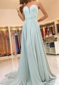 Sweetheart Long Chiffon Prom Dresses with Lace