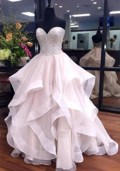 Sweetheart A-Line Ruffles Puffy Prom Dress with Beading