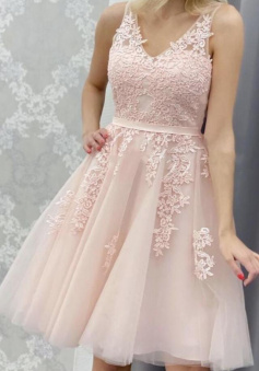A line v neck short lace prom dress homecoming dress