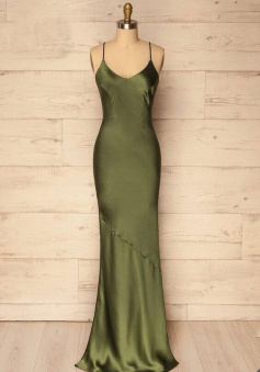 Spaghetti Straps Olive Green Sexy Prom Dresses