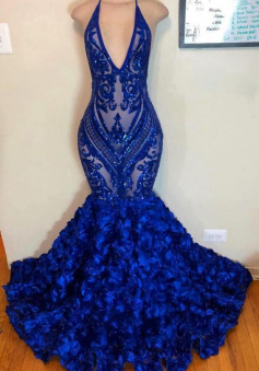 Royal blue formal sequin evening gowns