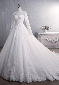 High neck Lace wedding dress With long sleeve