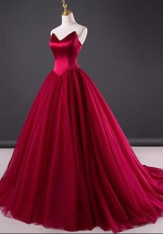 Simple Wine Red Tulle Formal Dress