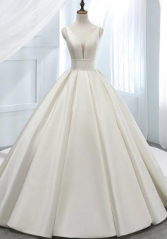 Elegant Mermaid Ball Gown Satin V-neck Backless Wedding Dress