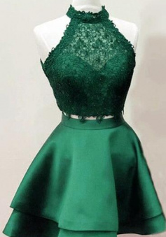 Two Piece Dark Green Homecoming Dresses