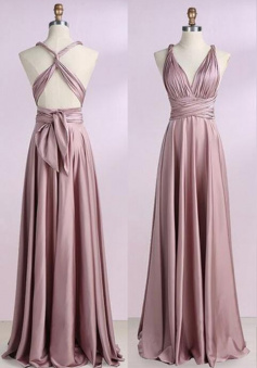 A-Line V-Neck Blush Prom Dresses