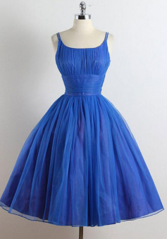 A-line Royal Blue Spagetti Strap Knee length Homecoming Dresses