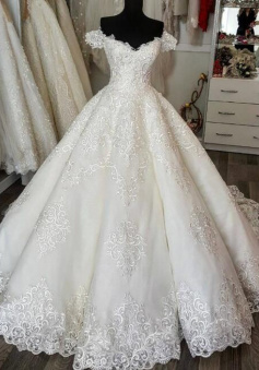 Off Shoulder Corset Lace Appliqued Wedding Dresses
