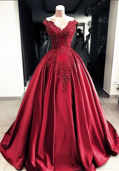 A Line Lace Embroidery V-neck Satin Prom Dress With Beading