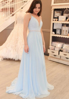Gorgeous Light Sky Blue Chiffon A Line Prom Dress
