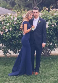 Mermaid Elegant Navy Blue Off the Shoulder Long Prom Dresses