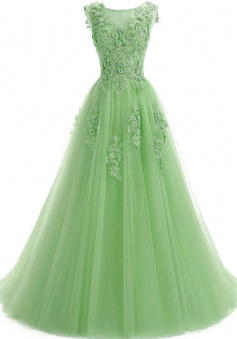 A line prom dress green evening dress with lace