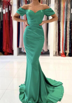Mermaid Green satin long evening dress