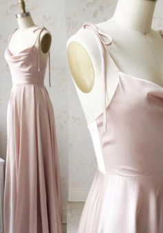 Simple A line Satin Long Prom Dress