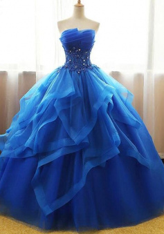 Floor-length Strapless Royal Blue Ball Gown Wedding Dresses