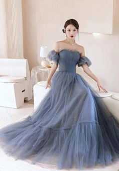 High quality off-the-shoulder blue prom dress