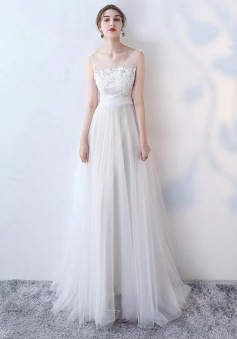 Elegant White formal evening dress with lace