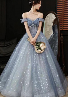 Princess A Line Class blue fairy prom dress