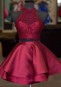 Cute Two Piece Burgundy Short Homecoming Dresses