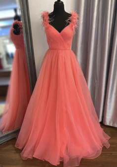 A Line tulle long prom evening dress